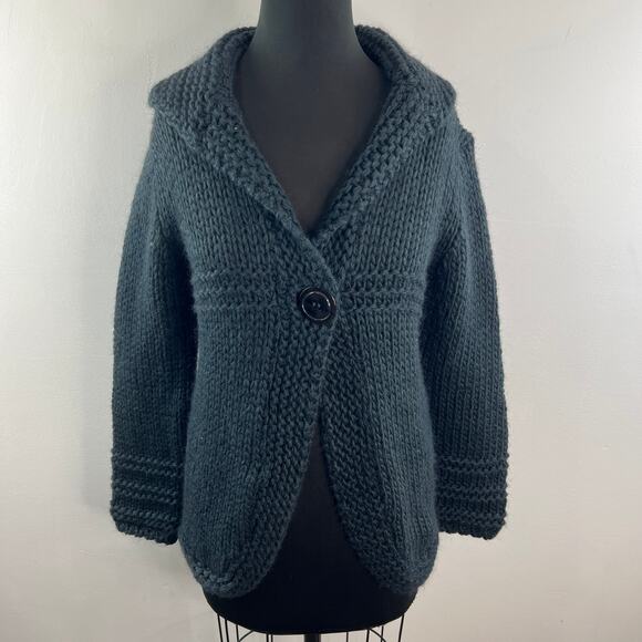 Berretti Navy Cardigan Sweater Chunky Knit Shawl Collar Drop Shoulder Sz Medium - Picture 2 of 9